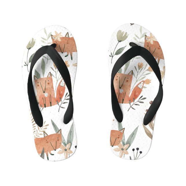 Chinelos Infantis Raposas nos prados: Aquarela sem costura (Pé da cama)