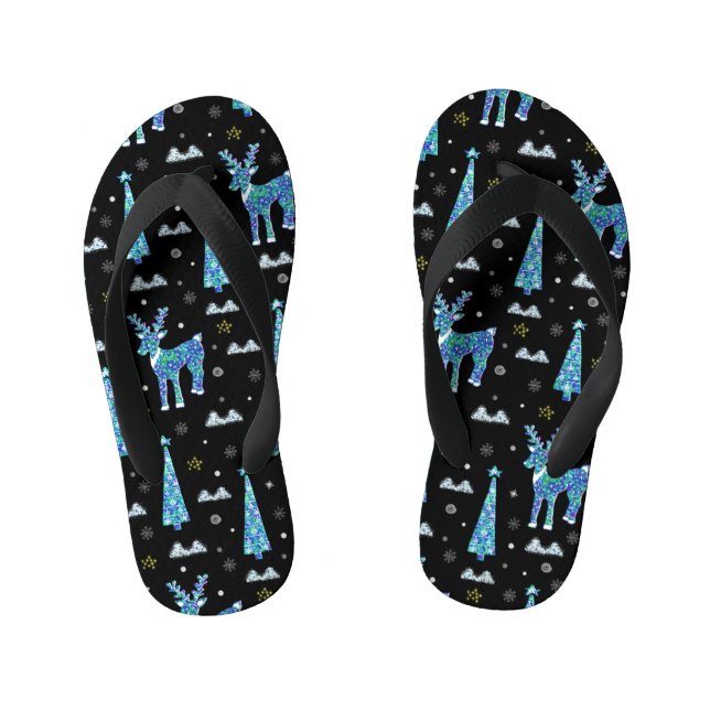 Chinelos Infantis Reindeer, flocos de neve, padrão de Natal (Pé da cama)