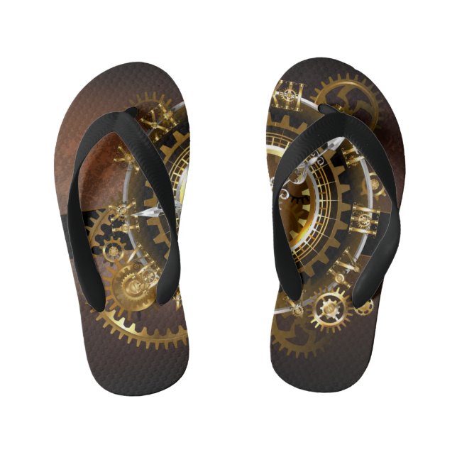 Chinelos Infantis Relógio a vapor com engrenagens antigas (Pé da cama)