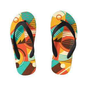 Chinelos Infantis Retro geométrico colorido: abstração de safra.