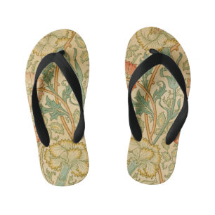 Chinelos Infantis Rosa e Rosa por William Morris Vintage Floral