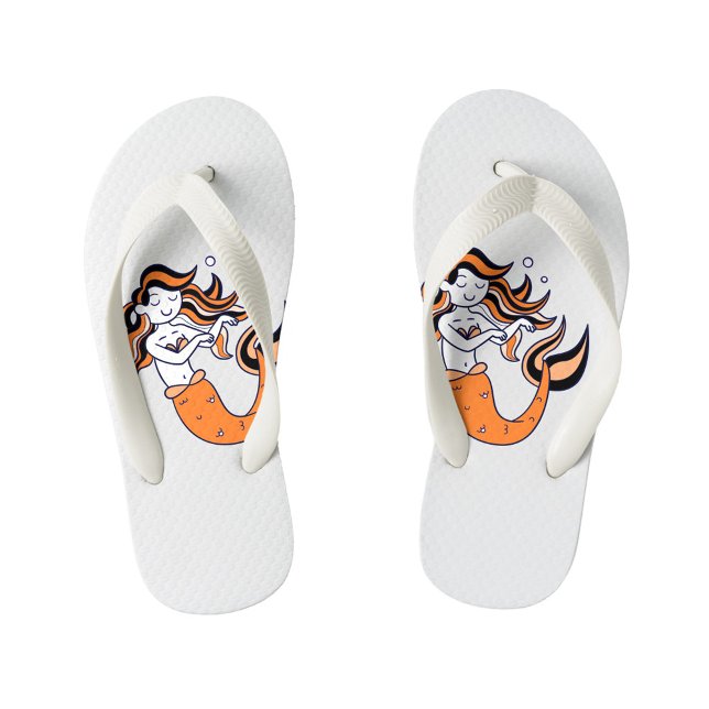 Chinelos Infantis Sereia de Cabelo Laranja (Fantasy Mermaid with Orange Hair Kids Flip Flops!)