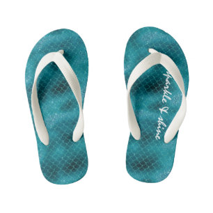 Chinelos Infantis Sereia Teal Sparkle personalizada