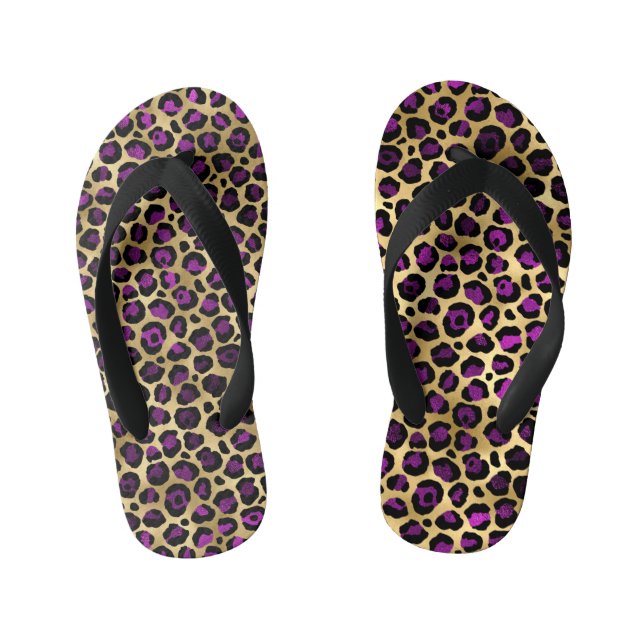 Chinelos Infantis Série Design Leopardo Roxo e Dourado 4 (Pé da cama)