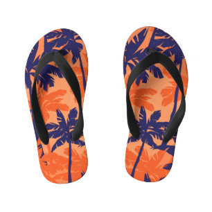 Chinelos Infantis Silhueta azul de palma, fundo laranja
