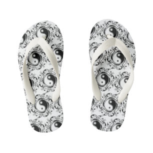 Chinelos Infantis Símbolo Yin & Yang Preto e Branco Estilo Tatuagem