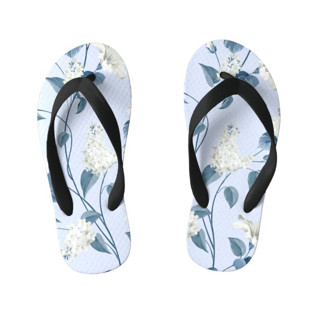 Chinelos Infantis Siringa, flores de hibisco, padrão de tecido. (Pé da cama)