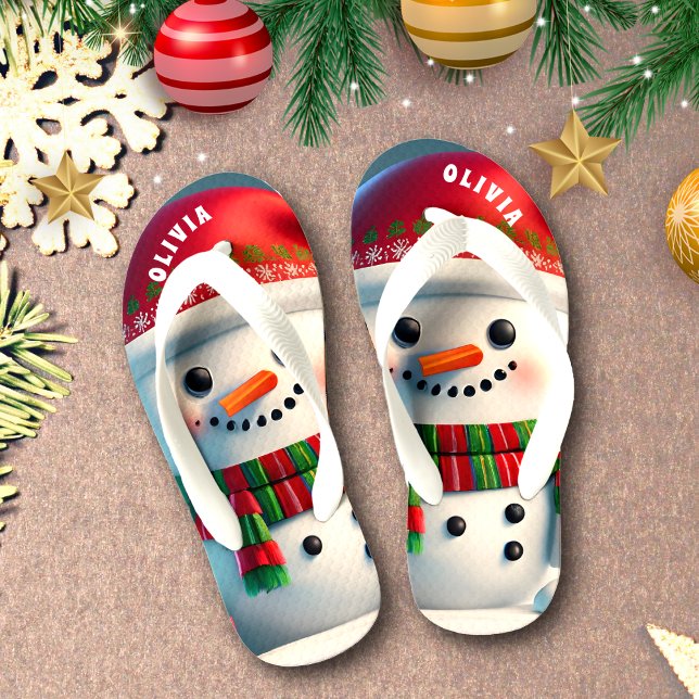 Chinelos Infantis Snowman Christmas Personalizado (Criador carregado)