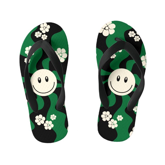 Chinelos Infantis Sorria - Verde, Creme e Preto (Pé da cama)