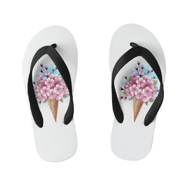 Chinelos Infantis Sorvete Waffle Rosa Sakura Cone (Pé da cama)