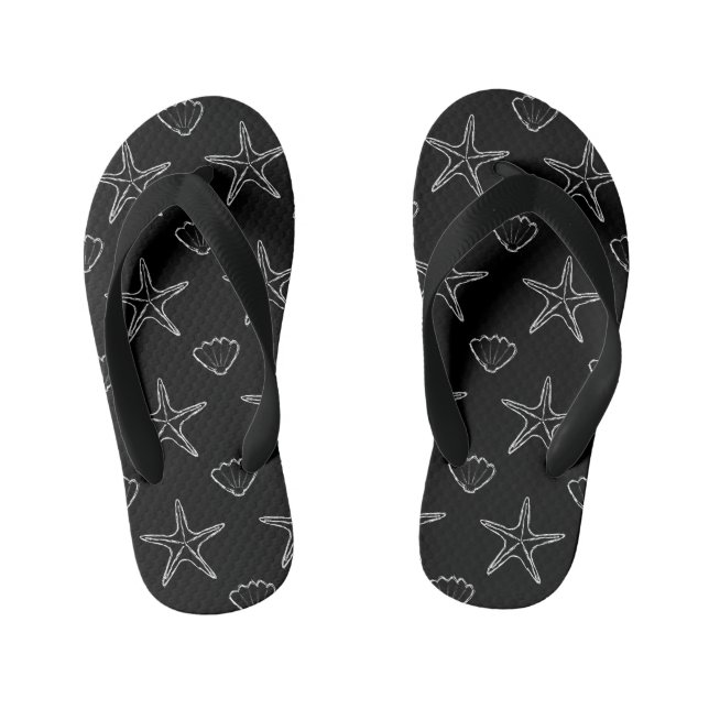 Chinelos Infantis Starfish Seashell Sketch Patterch Em Preto (Pé da cama)