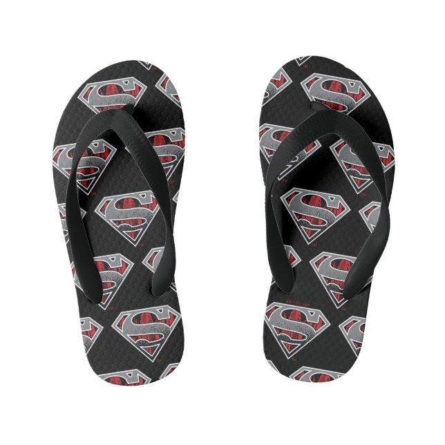Chinelos Infantis Superman S-Shield | Cinza e Logotipo da Cidade Ver (Pé da cama)