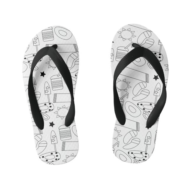 Chinelos Infantis Tema de Verão de Praia Contornos Padrão (Pé da cama)