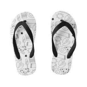Chinelos Infantis Tema de Verão Praia Preto Branco Nome