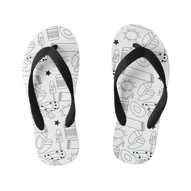 Chinelos Infantis Tema de Verão Praia Preto Branco Nome  (Pé da cama)