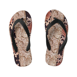 Chinelos Infantis Textura de tricô, padrão geométrico de cobra.