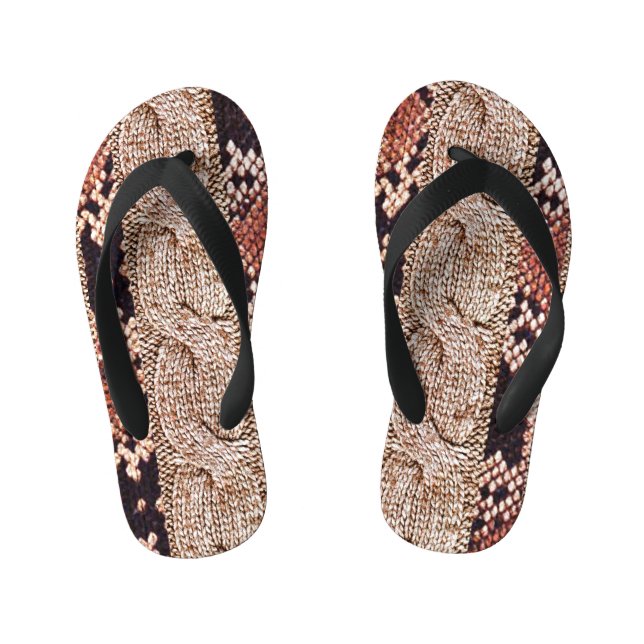 Chinelos Infantis Textura de tricô, padrão geométrico de cobra. (Pé da cama)
