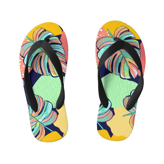 Chinelos Infantis Trabalho de arte Tropical: Monstera Design (Pé da cama)