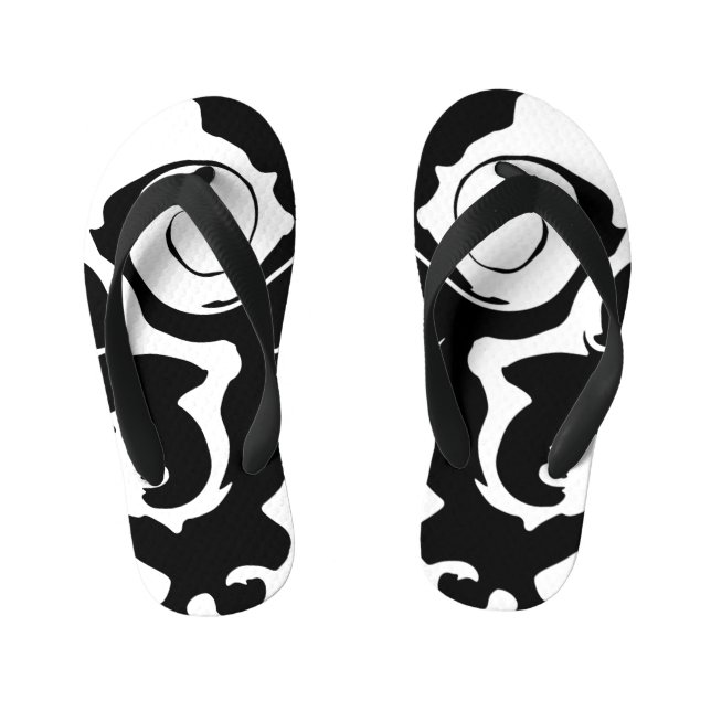 Chinelos Infantis Turbilhão de mármore preto e branco moderno (Pé da cama)