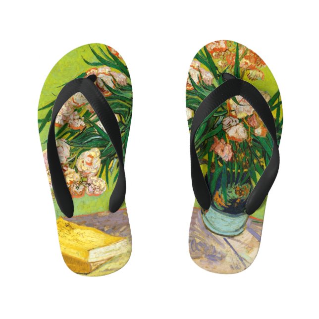 Chinelos Infantis Vaso de Vincent Van Gogh com Oleandros e Livros (Pé da cama)