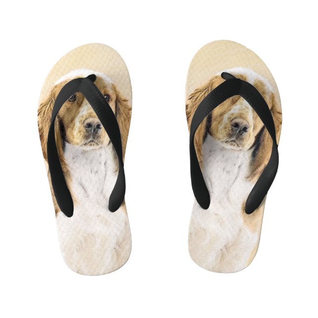 Chinelos Infantis Welsh Springer Spaniel Painting - Arte Original De (Pé da cama)