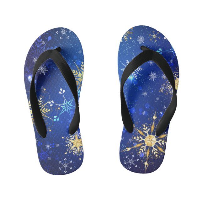 Chinelos Infantis XMAS Blue Background with Golden Snowflakes (Pé da cama)