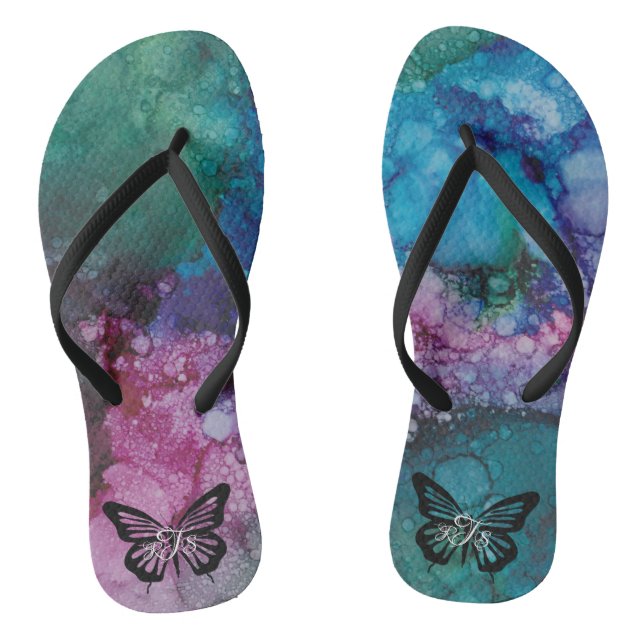 Chinelos Invernos Adultos "Inkblots Pink-Greens Butterfly" (Pé da cama)