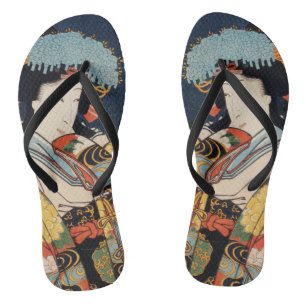 Chinelos Japonês Geisha Asian Trendage Vintage Art Colorfu