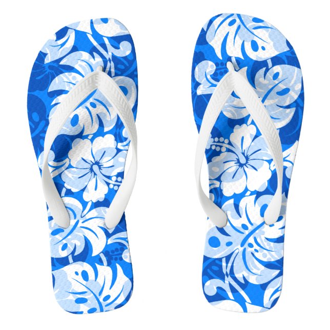 Chinelos Kalakaua Border Havaí Hibiscus Royal Blue (Pé da cama)