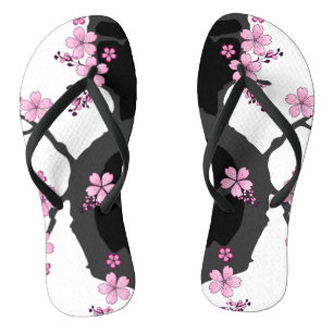 Chinelos Kimono Black e White Pink Sakura