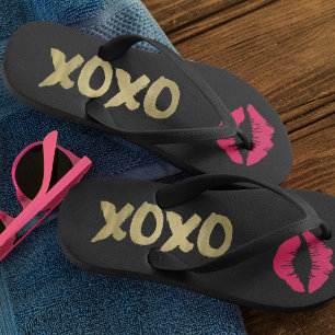 Chinelos Lábios Dourados e cor-de-rosa com Falso XOXO  Pre