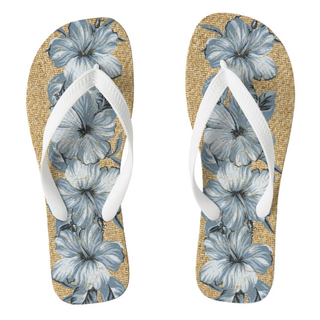 Chinelos Lanai - Hibiscus Havaiano em Descamação - Azul (Pé da cama)