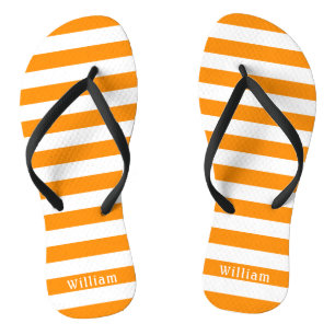 Chinelos Laranja White Cabana Stripes Personalizadas Praia
