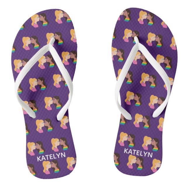 Chinelos Lésbica Beijo Orgulho gay Roxo Monograma LGBTQ (Pé da cama)