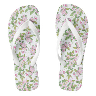 Chinelos Linda Flor de Maçã Rosa em Fundo Branco