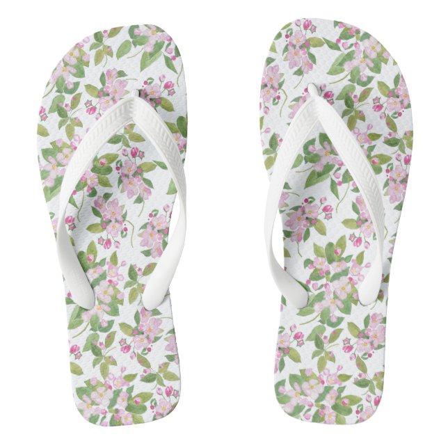 Chinelos Linda Flor de Maçã Rosa em Fundo Branco (Pé da cama)