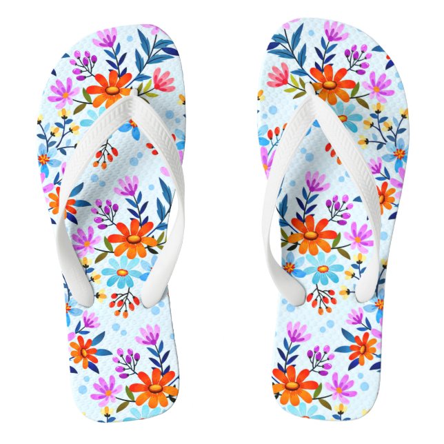 Chinelos Lindas Flores E Padrões De Folhas (Pé da cama)