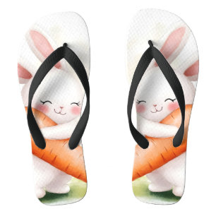 Chinelos Lindo Coelho de Aquarela da Primavera com Cenoura