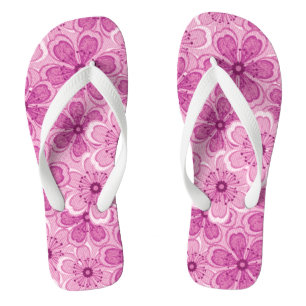 Chinelos Linha Floral de Arte Branca em framboesa Rosa
