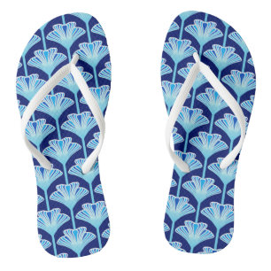 Chinelos Lírio Art Déco, Azul Cobalto, Água e Branco