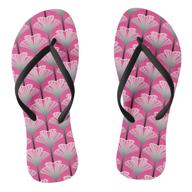 Chinelos Lírio Art Deco, Rosa Fúcsia e Cinza Prata (Pé da cama)