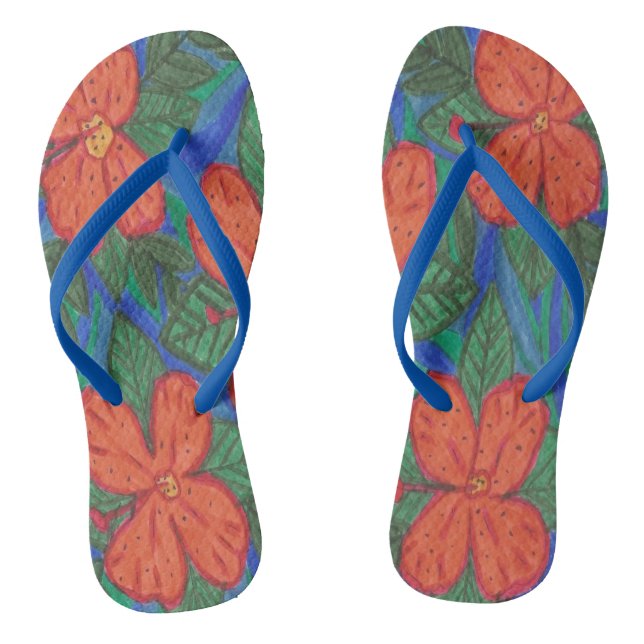 Chinelos Luau Hibiscus Impressão Floral Flip-Flops (Pé da cama)
