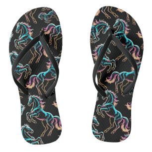 Chinelos Luz Neon de Cavalo Glitch Estilo Retro