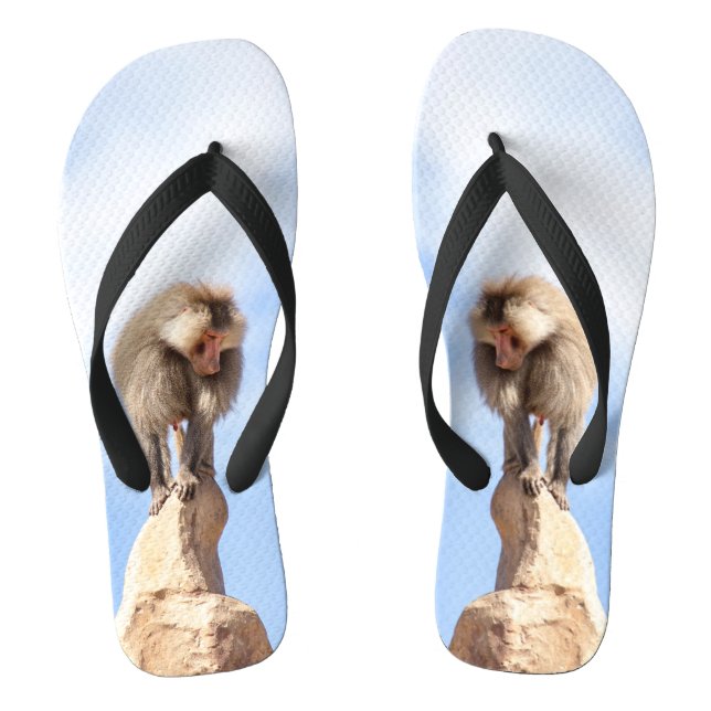 Chinelos Macaco babuíno no topo de uma montanha (Pé da cama)