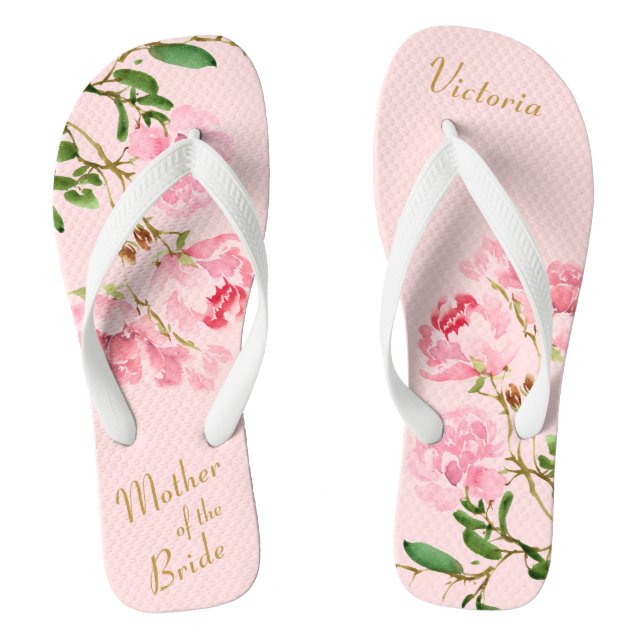 Chinelos Mãe Botânica Rosa Floral de Casamento Bride (Pé da cama)