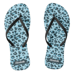 Chinelos manchas-leopardo azul-na moda com nome