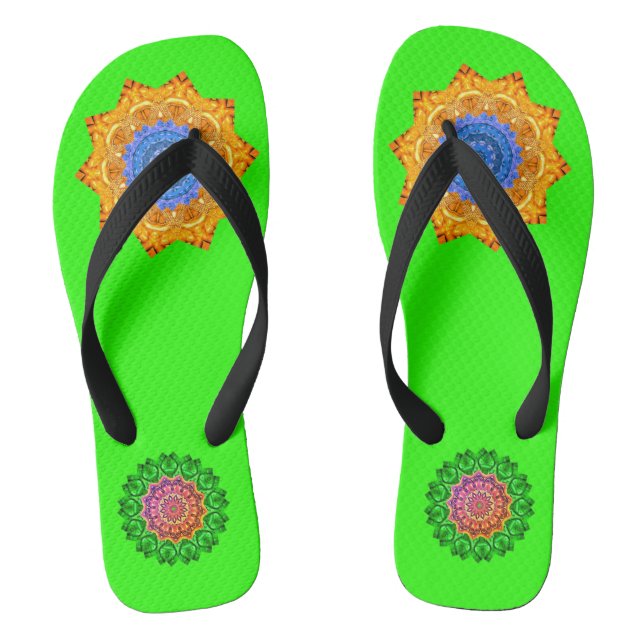 Chinelos Mandala Magic Chakra Melhorando Verde Brilhante (Pé da cama)