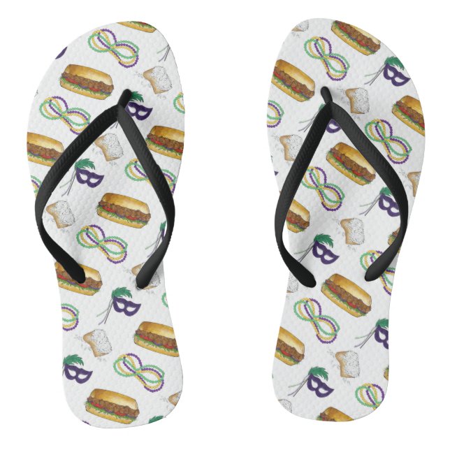 Chinelos Mardi Gras NOLA New Orleans Máscara Miçanga Beigne (Pé da cama)