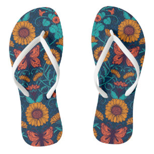 Chinelos Margaridas Art Nouveau em azul e amarelo