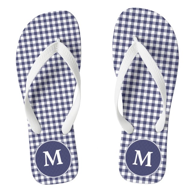 Chinelos Marinho Blue Gingham Monogrammed Flip-flops (Pé da cama)